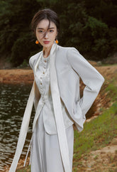 Three Pcs Loose Fit Modern Twist Cheongsam Suit Set